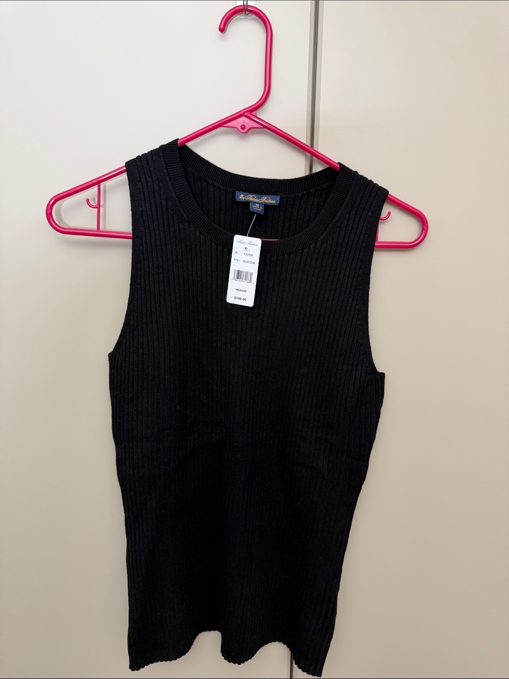 Brooks Brothers Black Ribbed Sleeveless Knit Top